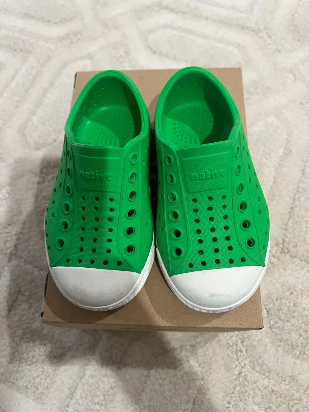 Native Kids Jefferson Slip-On Water Shoes in Grasshopper Green and White